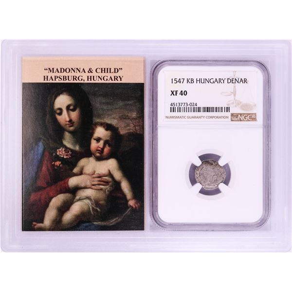 1547 KB Hungary Denar 'Madonna and Child' Coin NGC XF40 w/ Story Box