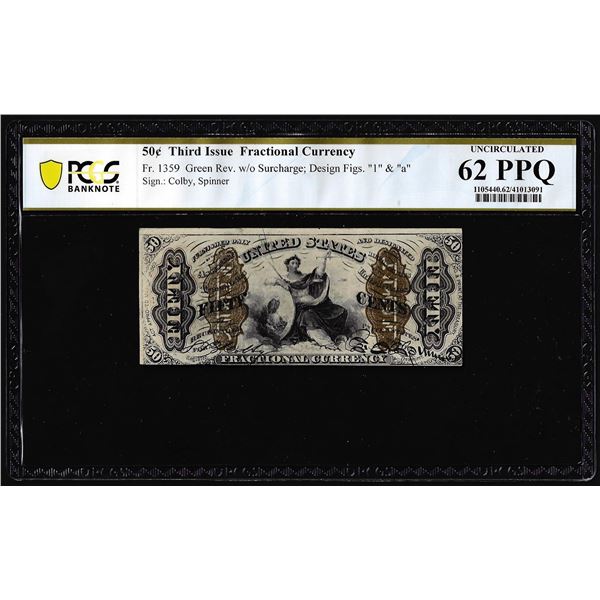 1863 Third Issue 50 Cents Spinner Fractional Currency Note PCGS Uncirculated 62PPQ