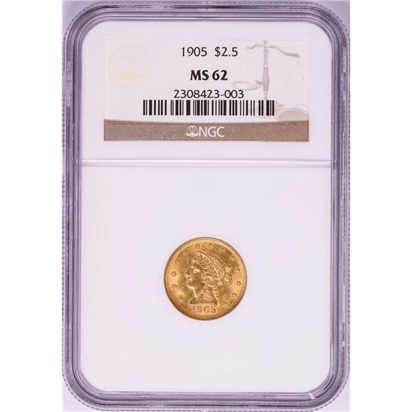1905 $2 1/2 Liberty Head Quarter Eagle Gold Coin NGC MS62