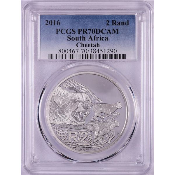 2016 Proof South Africa 2 Rand Cheetah Silver Coin PCGS PR70DCAM