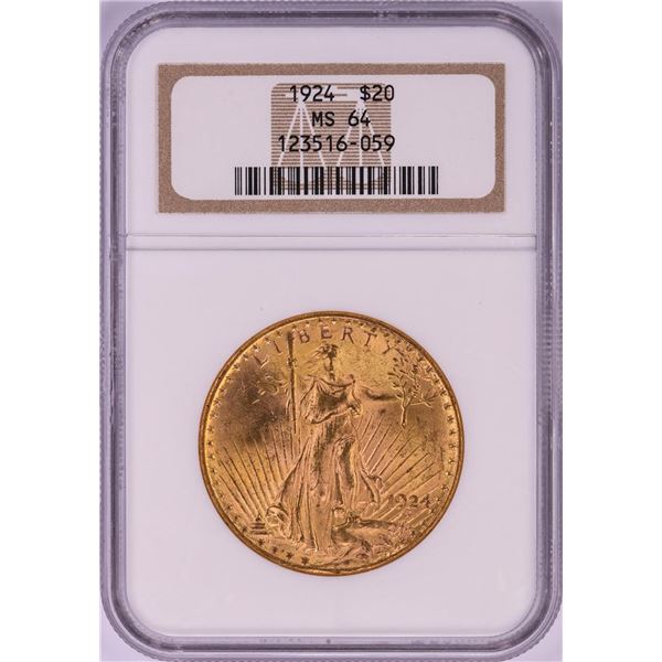 1924 $20 St. Gaudens Double Eagle Gold Coin NGC MS64