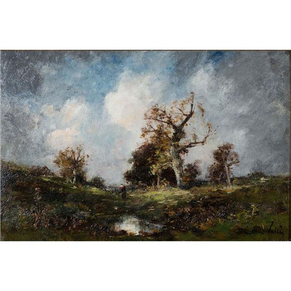 Framed Georges Max Vallier Oil On Panel, Country Landscape