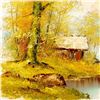 Image 4 : Framed, Oil Painting on Canvas, Cabin by the Lake