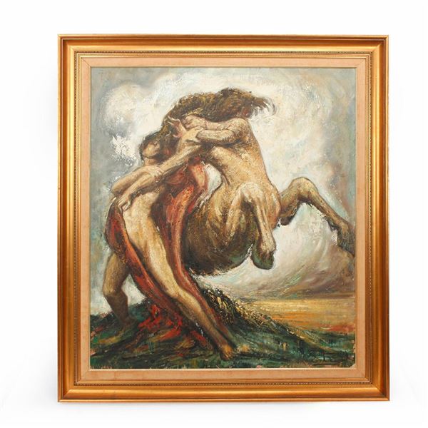 Estanoi Oil on Board, Man and Centaur