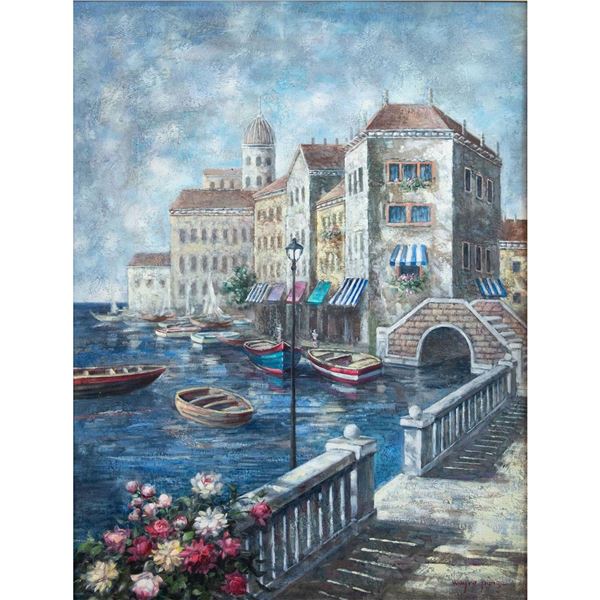 Oil on Canvas, Canal Scene, Untitled