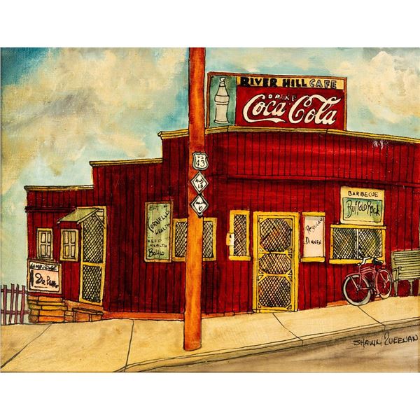 Framed Shawn Queenan Painting, River Hill Cafe