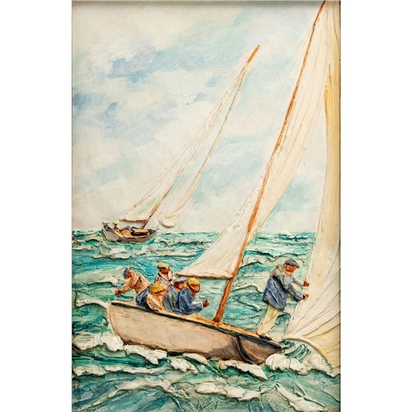 Framed Clay Painting, Sailing Away