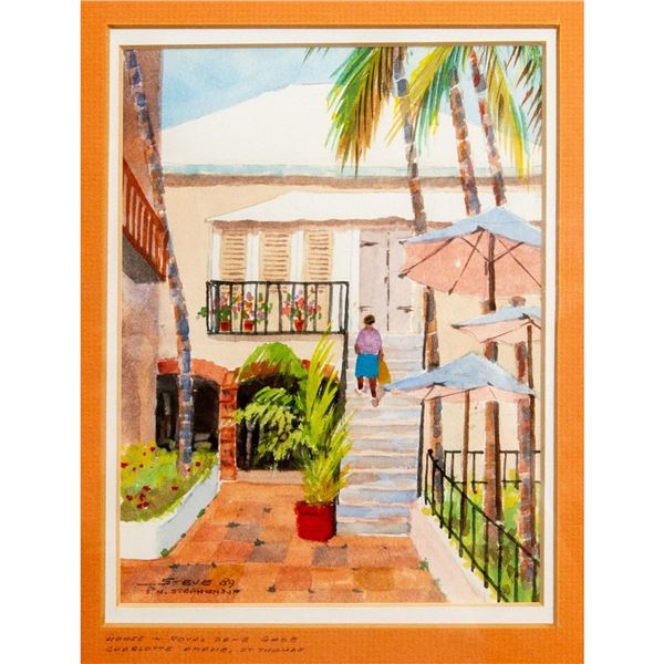 Framed Steve Stephenson Watercolor Painting, St. Thomas