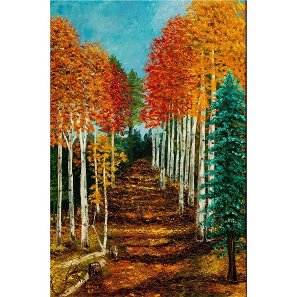 Framed, Acrylic Painting, Autumn Forest Landscape Art