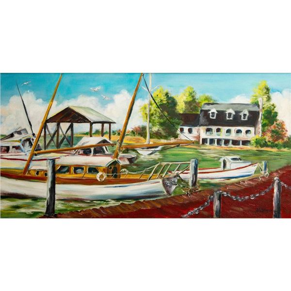 Framed, Acrylic Artwork, Boat and Marina Painting