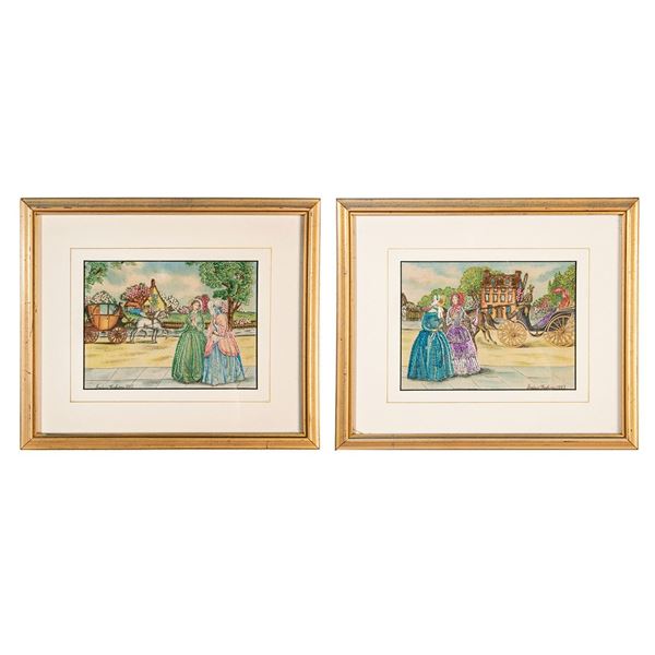 2 Vintage Godey's Fashions Embroidered Wall Art, Framed