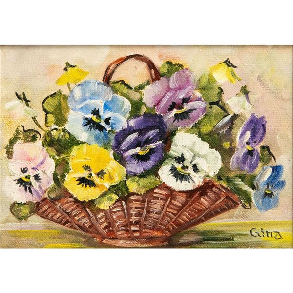 Framed Gina Floral Painting, Basket Of Flowers