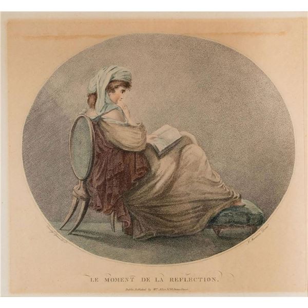 Vintage French Art Print, The Moment Of Reflection, Framed