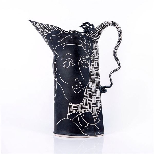 Mia Tyson Modernist Ceramic Pitcher with Figural Study