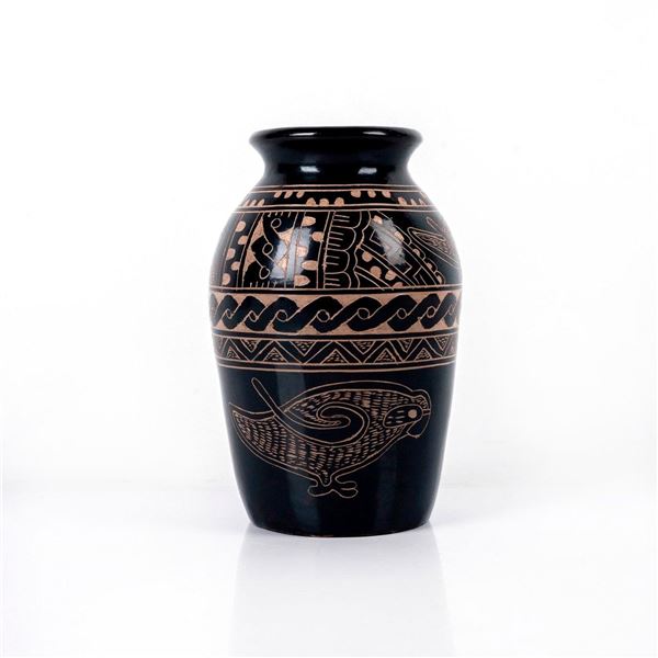 Guaitil Costa Rica Pottery Vase with Parrot Inscribed