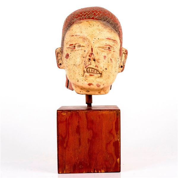 Pre Columbian Replica Head Sculpture on Wood Base