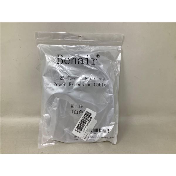 Benair 25 Foot White Power Extension Cable