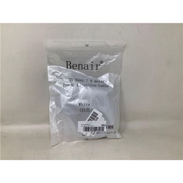 Benair 25 Foot White Power Extension Cable