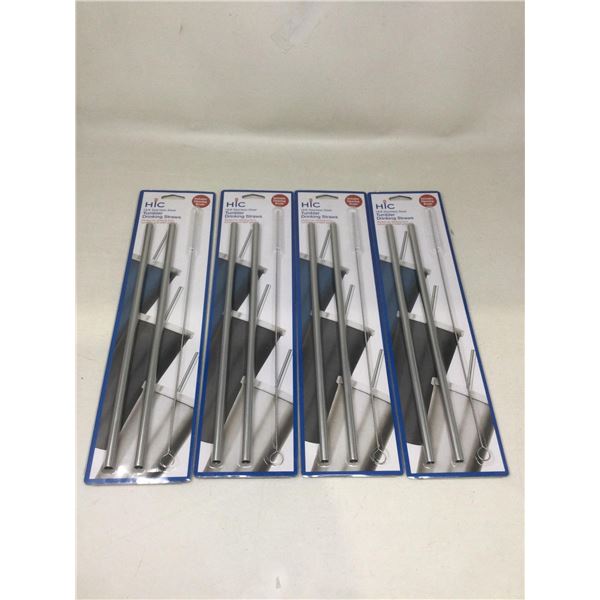 Lot of 4 Stainless Steel Tumbler Drinking Straws