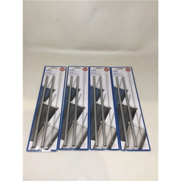 Lot of 4 Stainless Steel Tumbler Drinking Straws