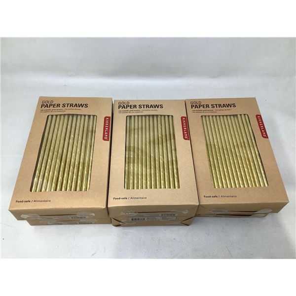 Lot of 3 Gold Paper Straws