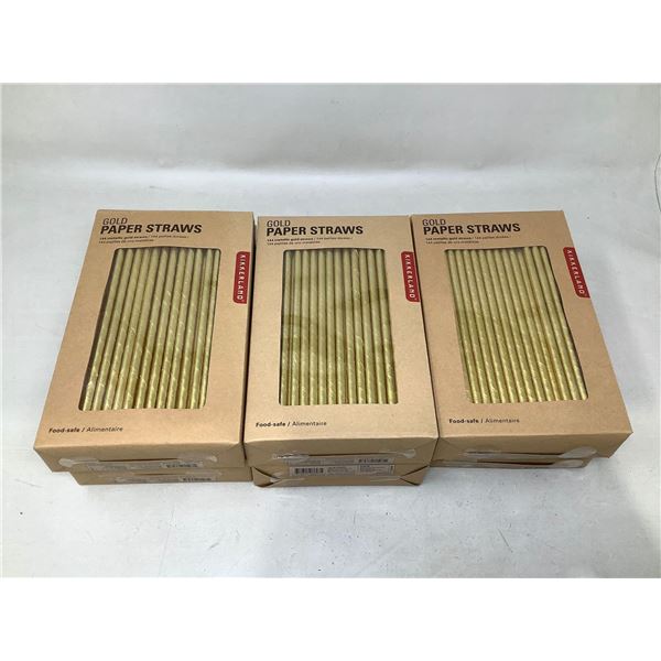 Lot of 3 Gold Paper Straws