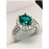 Image 2 : Ladies Oval Cut Emerald Style Solitaire .925 silver Cluster dress ring - size 7 NEW