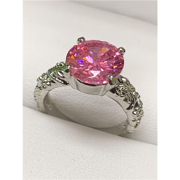 Pink Ice Gemstone 1.1 Carat Solitaire ladies filagree style engagement ring NEW size 7.5