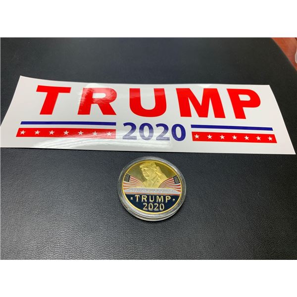 TRUMP 2020 Collector set with rare bumper sticker and cased commemorative medallion
