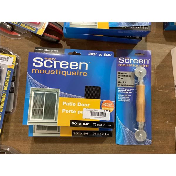 Easy ScreenPatio Door Screens (30in x 84in) and Screen Installation Tool Lot of 3