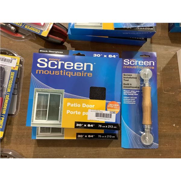 Easy ScreenPatio Door Screens (30in x 84in) and Screen Installation Tool Lot of 3
