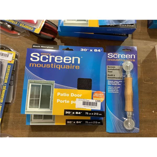 Easy ScreenPatio Door Screens (30in x 84in) and Screen Installation Tool Lot of 3