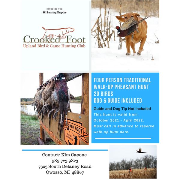 20 Bird traditional walk-up Pheasant Hunt for 4