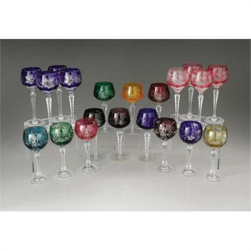 Assorted bohemian colored crystal goblets