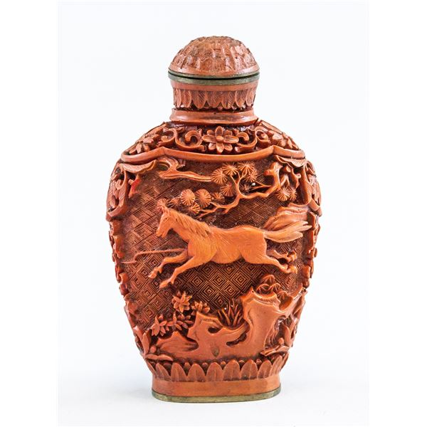 Chinese Lacquer Carved Snuff Bottle Qianlong