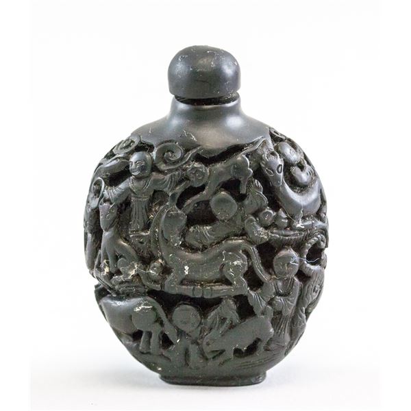 Chinese Openwork Carved Blackwood Snuff Bottle