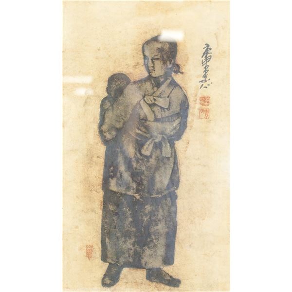 Korean Woodblock Print Signed and Stamped