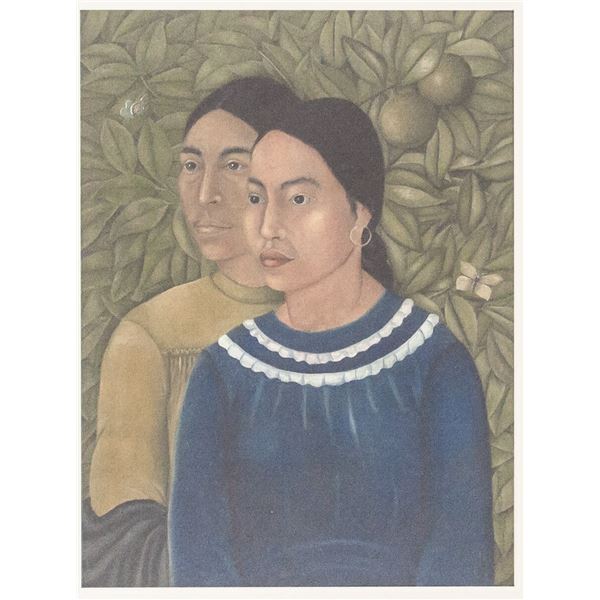 Mexican Modernist Lithograph Signed "Frida Kahlo"