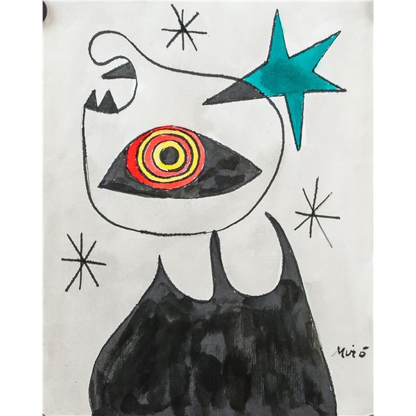 Spanish Surrealist Watercolor on Paper Signed Miro