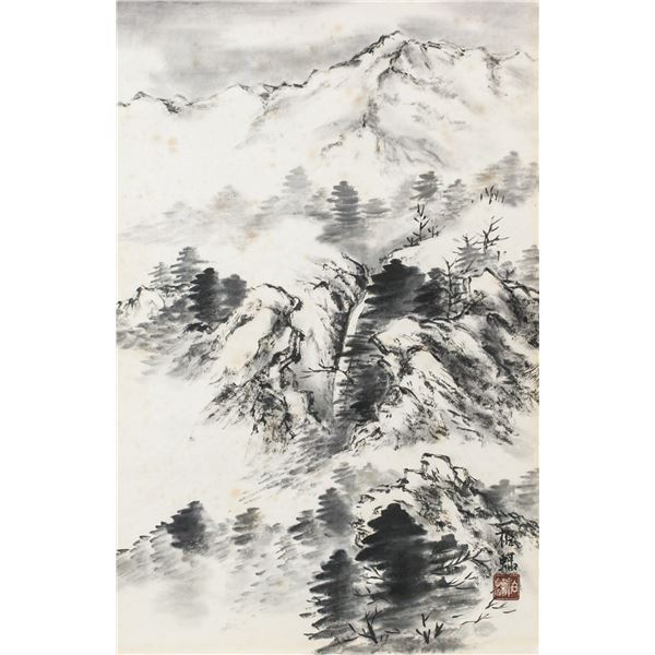 Japanese Ink on Paper Landscape