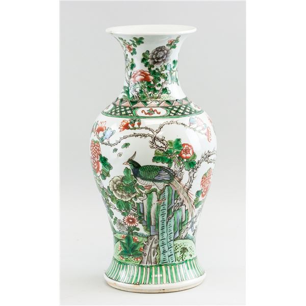 Chinese Famille Verte Vase Peacocks and Flowers