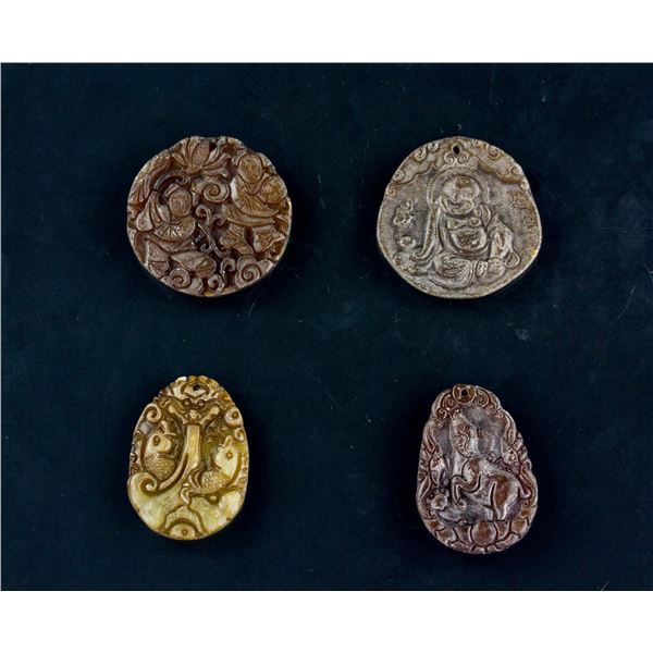 Lot of Four Chinese Hardstone Carved Pendants