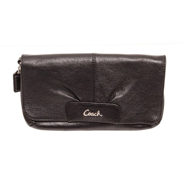 Coach Black Leather Large Flap Wristlet