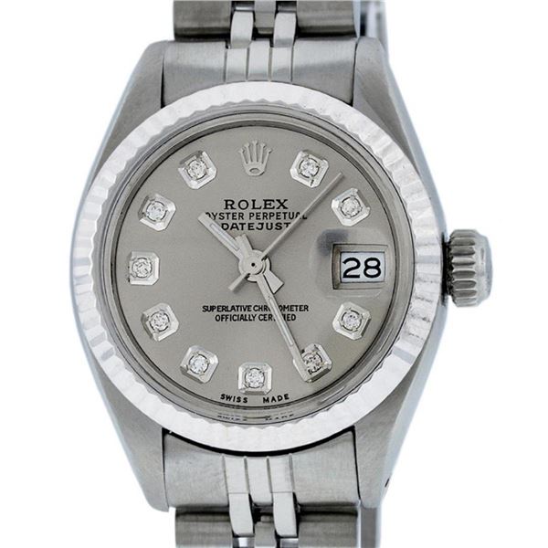 Rolex Ladies Stainless Steel Slate Grey Diamond 26MM Datejust Wristwatch