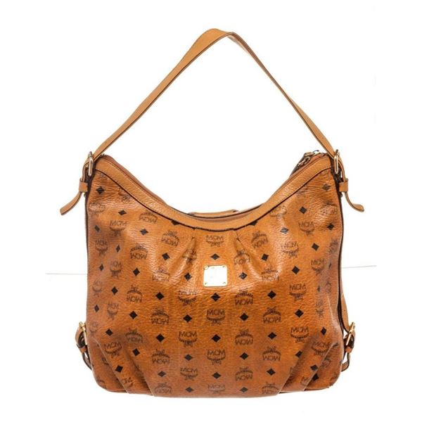 MCM Brown Visetos Coated Canvas Hobo Bag