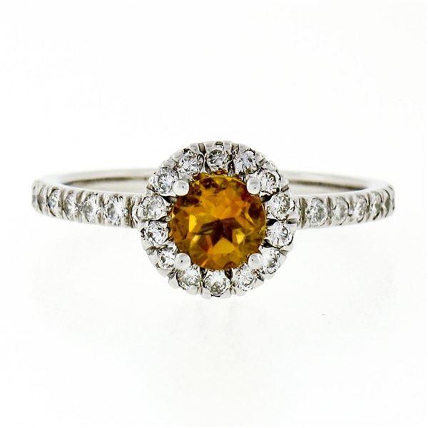 Petite 14K White Gold 0.82 ctw Citrine & Diamond Halo Engagement or Promise Ring