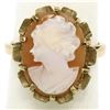 Image 3 : Vintage 14k Yellow Gold Oval Carved Shell Cameo Ring w/ Brushed Finish Frame
