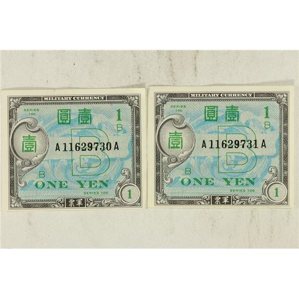 2-WWII SERIES 100 JAPANESE 1 YEN MILITARY CURRENCY