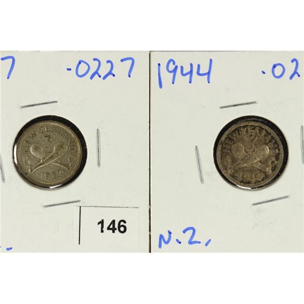 1937 & 1944 NEW ZEALAND SILVER 3 PENCE