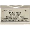 Image 3 : 2017 (W) AMERICAN SILVER EAGLE PCGS MS70